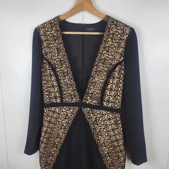 Misha Collection Paulina Scalloped Lace Trim Sheath Cocktail Mini Dress | M - Picture 8 of 13